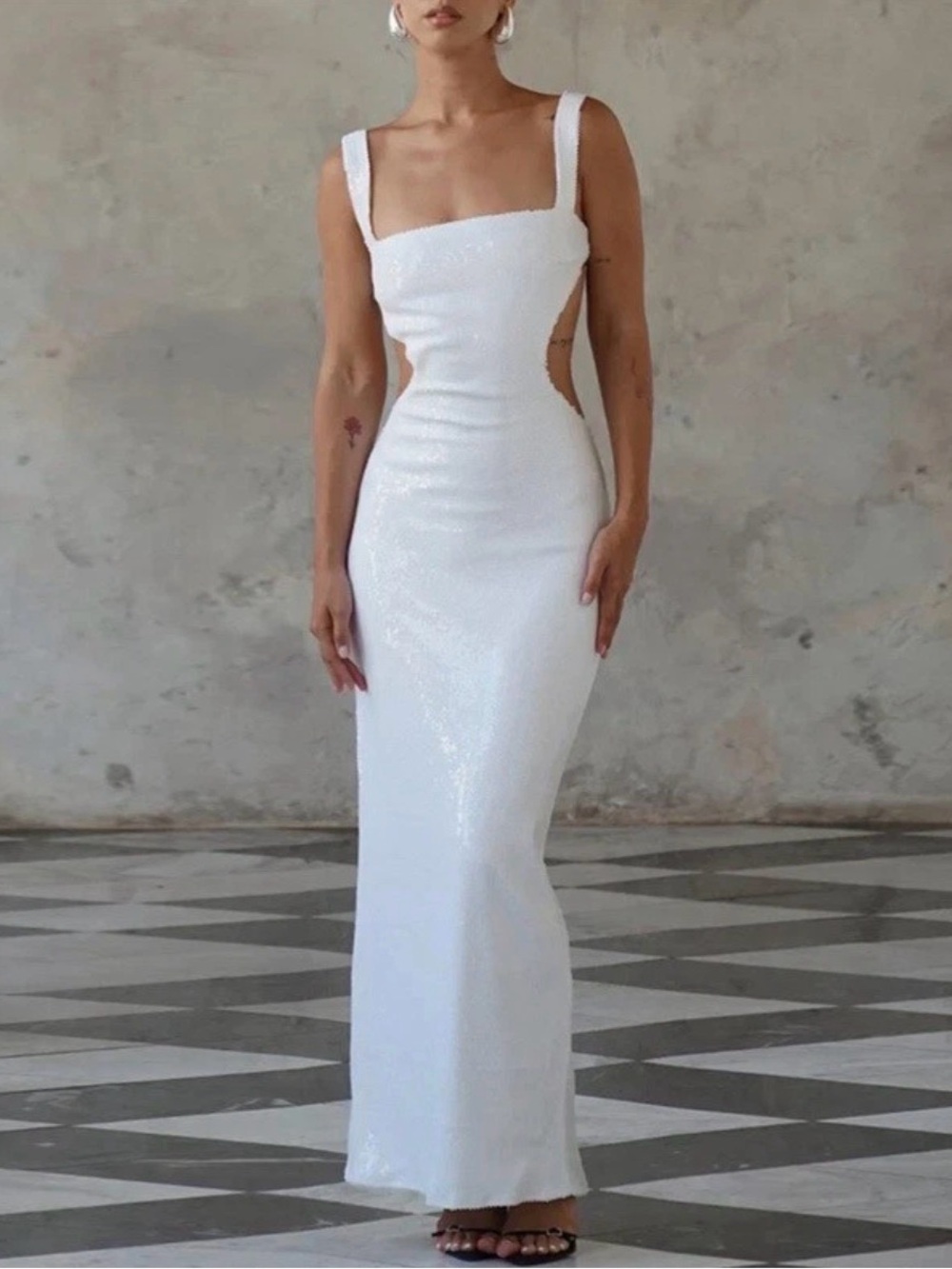 Elegant Sequin White Evening Gown